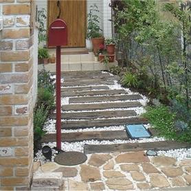 古窯レンガや枕木などでカントリー調エクステリア 古窯レンガや枕木などでカントリー調エクステリア